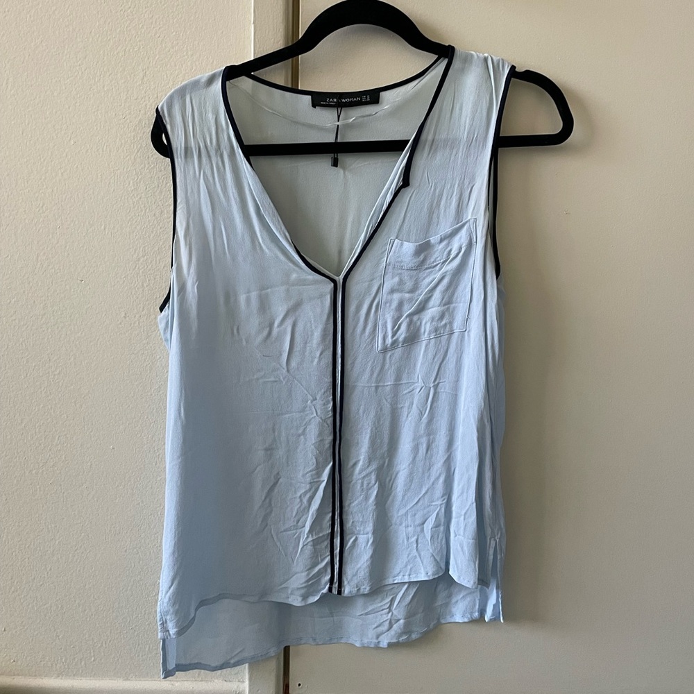 Zara Light Blue Sheer Tank M